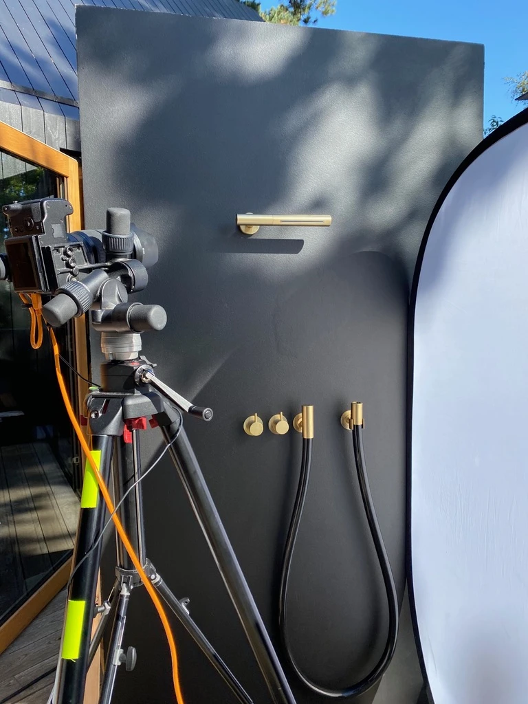 Product photography setup for a shower fitting